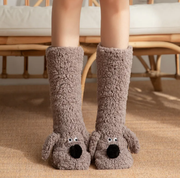 Plush Dog Socks for Women – Non-Slip Floor Socks