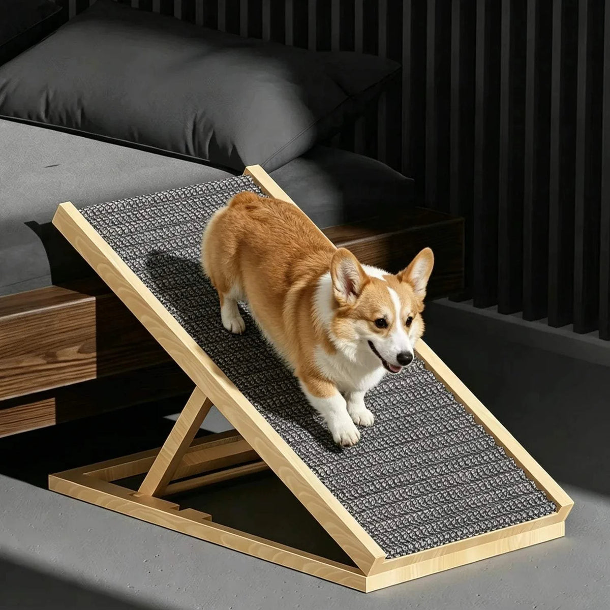 70cm/100cm Dog Ladder Solid Wooden Dog Ramp Adjustable Non-slip Safety Carpet Ladder Pets Surface Access Stair for Couch/Bed/Car