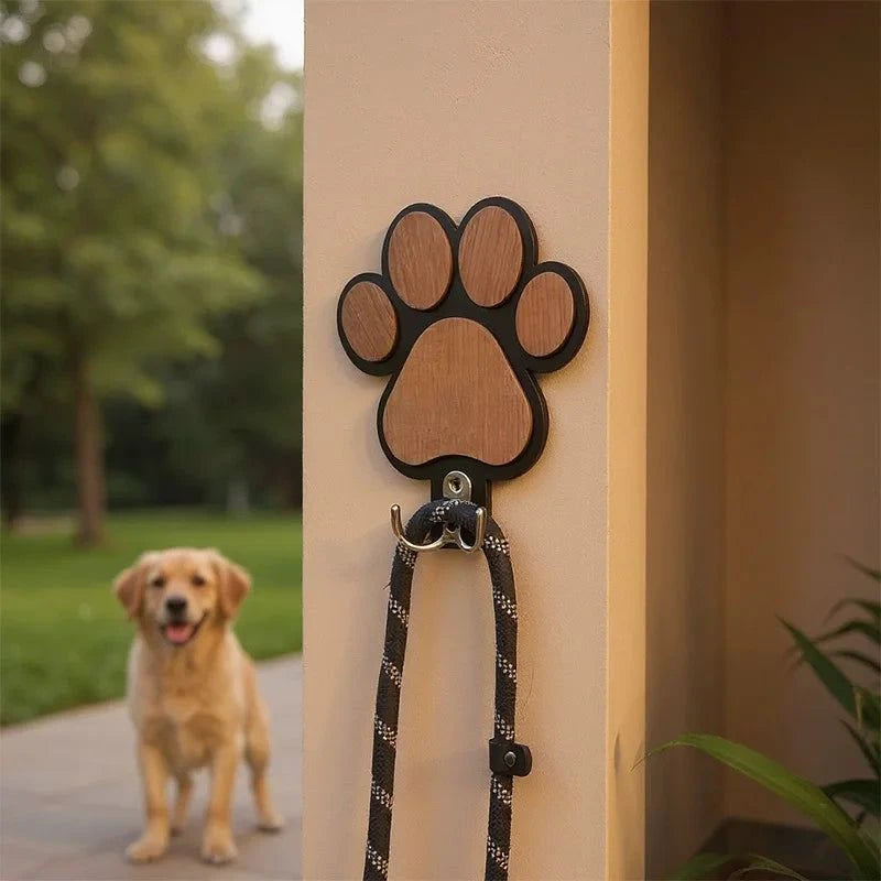 Custom Name Logo Paw Print Wooden Dog Leash Hanger Wall Hook Paw Design Leash Holder For Dog Collars Coats Wall Mount Decor Gift