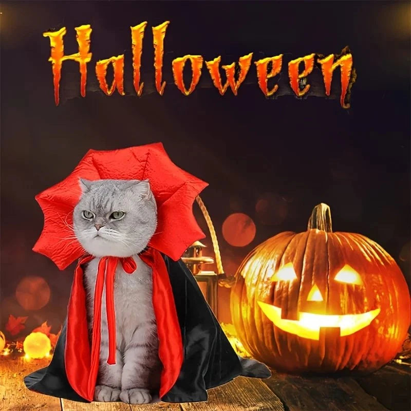 1pc Halloween Pet Cape Costume - Red & Black Vampire, Adjustable Halloween outfit with Tiebacks for Dogs & Cats, All Seasons