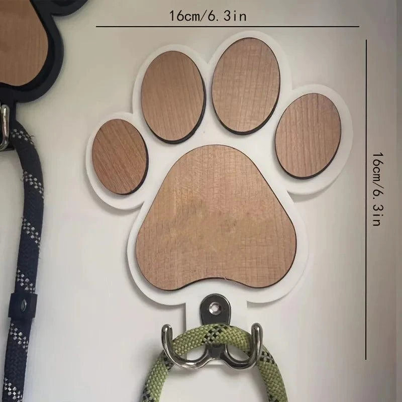 Custom Name Logo Paw Print Wooden Dog Leash Hanger Wall Hook Paw Design Leash Holder For Dog Collars Coats Wall Mount Decor Gift