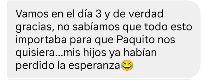 Mensaje de una clienta