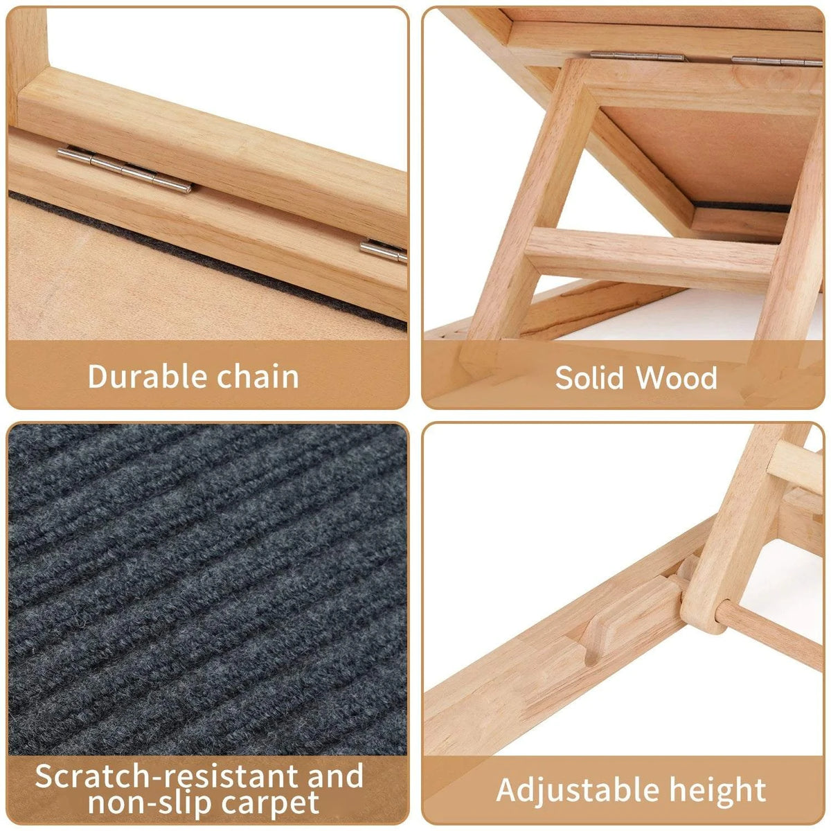 70cm/100cm Dog Ladder Solid Wooden Dog Ramp Adjustable Non-slip Safety Carpet Ladder Pets Surface Access Stair for Couch/Bed/Car