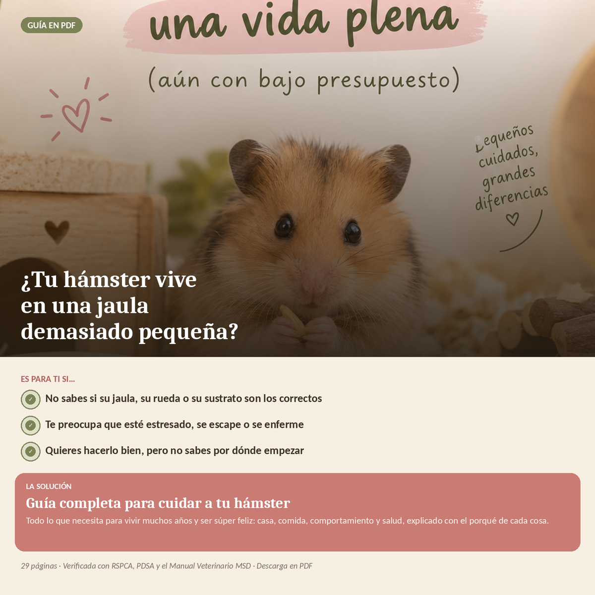 La guía completa de cuidados para tu hamster, PDF, descarga inmediata, acceso de por vida