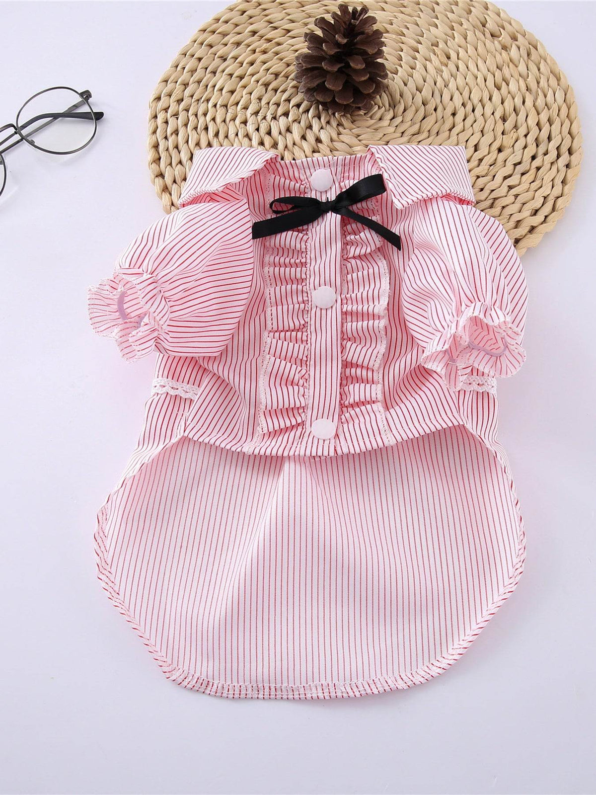 Striped ruffle pet top with bow for playful everyday wear