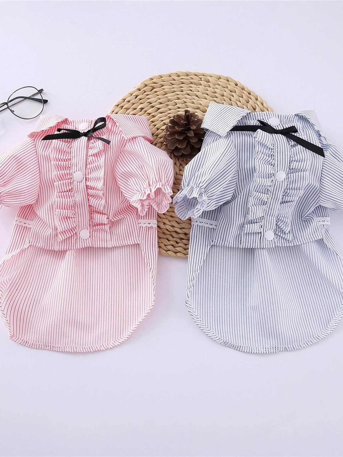 playful striped ruffle pet top with bow