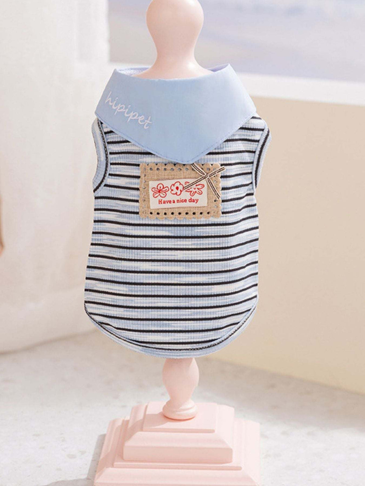 Striped pet top with tied bow detail