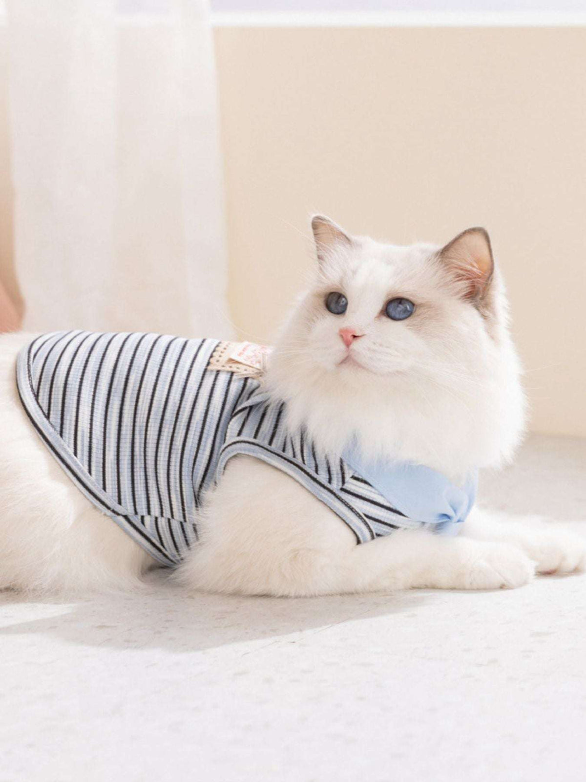 Striped tied pet top with cute bow detail
