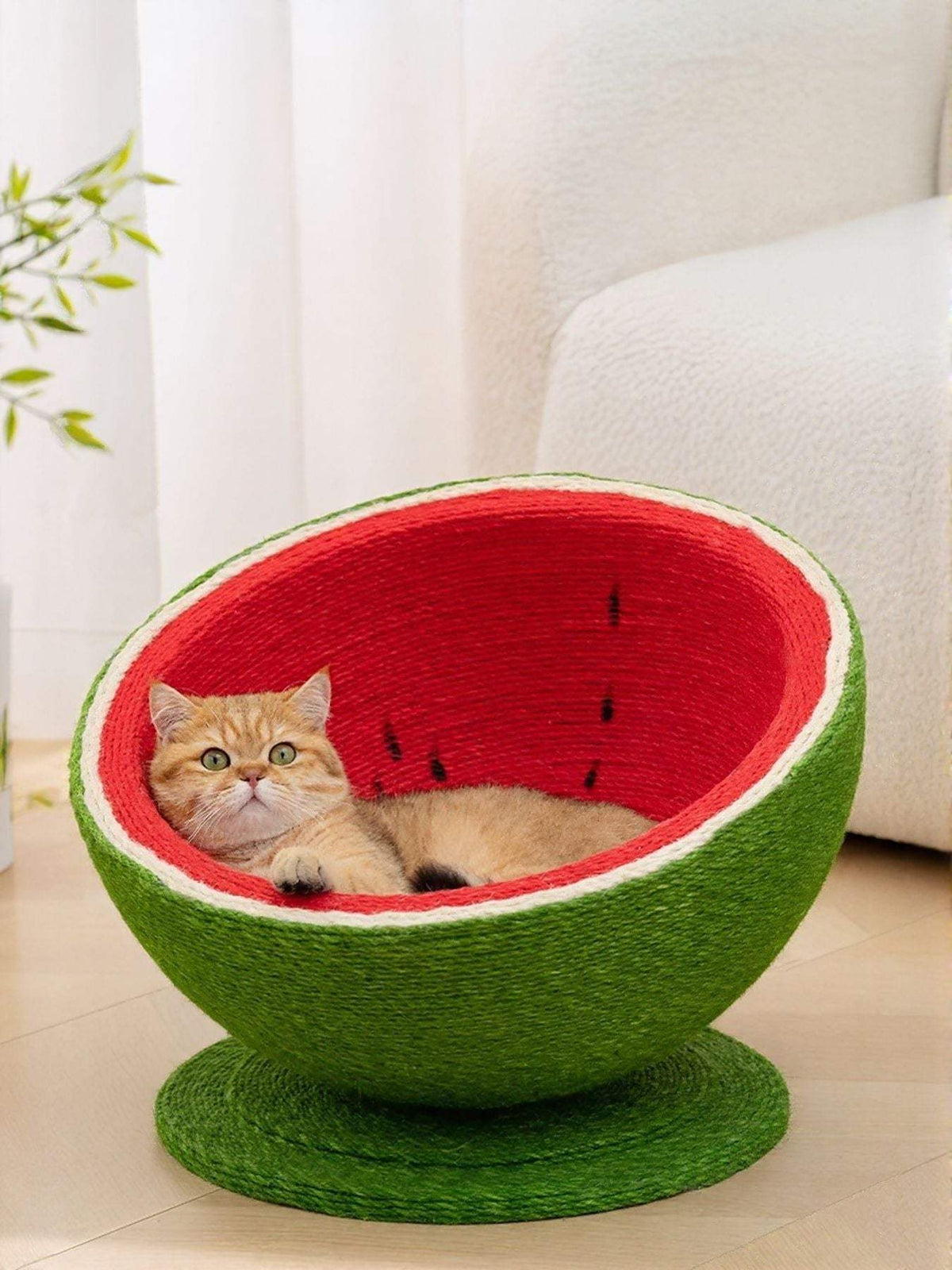 Watermelon-shaped cat scratching post and nest made of sisal for large cats