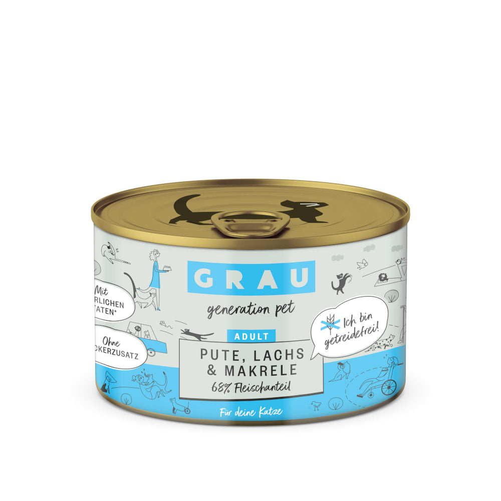 GRAU Gourmet sin cereales 24 x 200 g - Pack Ahoro - Pavo, salmón, caballa