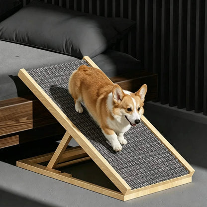 70cm/100cm Dog Ladder Solid Wooden Dog Ramp Adjustable Non-slip Safety Carpet Ladder Pets Surface Access Stair for Couch/Bed/Car
