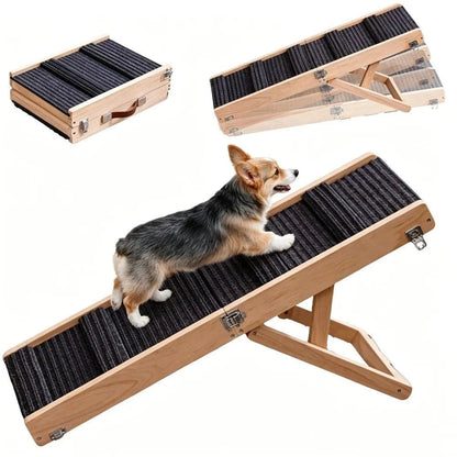 70cm/100cm Dog Ladder Solid Wooden Dog Ramp Adjustable Non-slip Safety Carpet Ladder Pets Surface Access Stair for Couch/Bed/Car