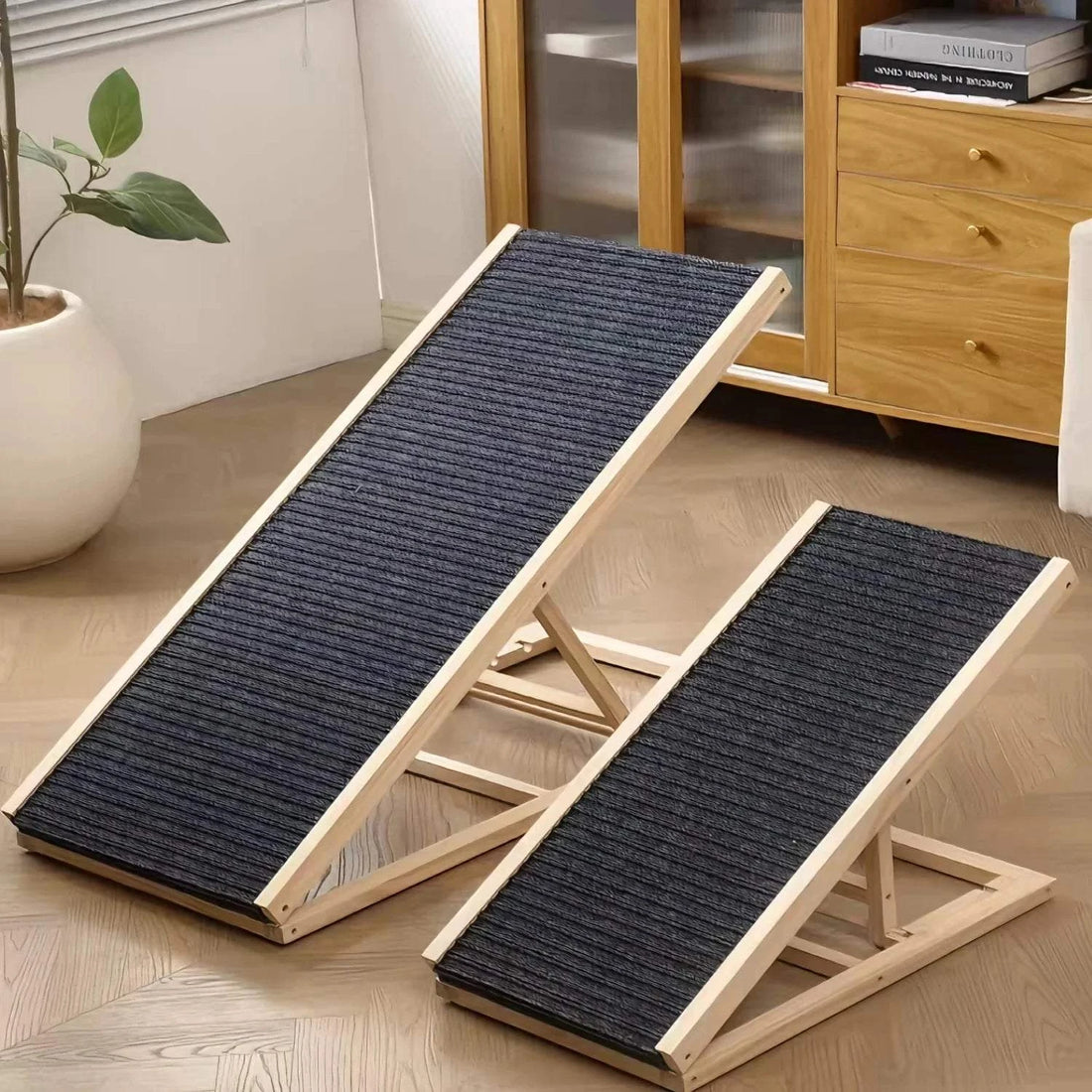 70cm/100cm Dog Ladder Solid Wooden Dog Ramp Adjustable Non-slip Safety Carpet Ladder Pets Surface Access Stair for Couch/Bed/Car