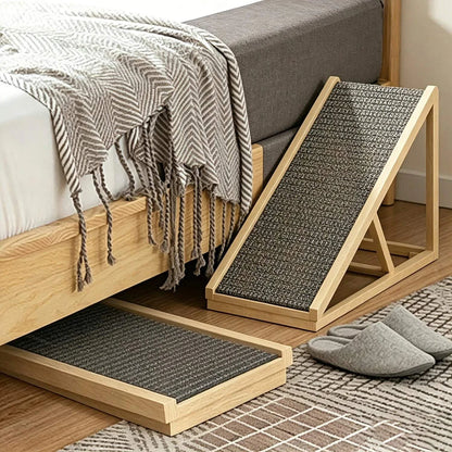 70cm/100cm Dog Ladder Solid Wooden Dog Ramp Adjustable Non-slip Safety Carpet Ladder Pets Surface Access Stair for Couch/Bed/Car