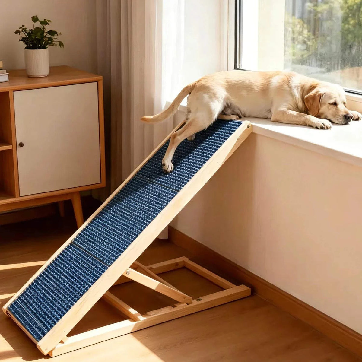 70cm/100cm Dog Ladder Solid Wooden Dog Ramp Adjustable Non-slip Safety Carpet Ladder Pets Surface Access Stair for Couch/Bed/Car