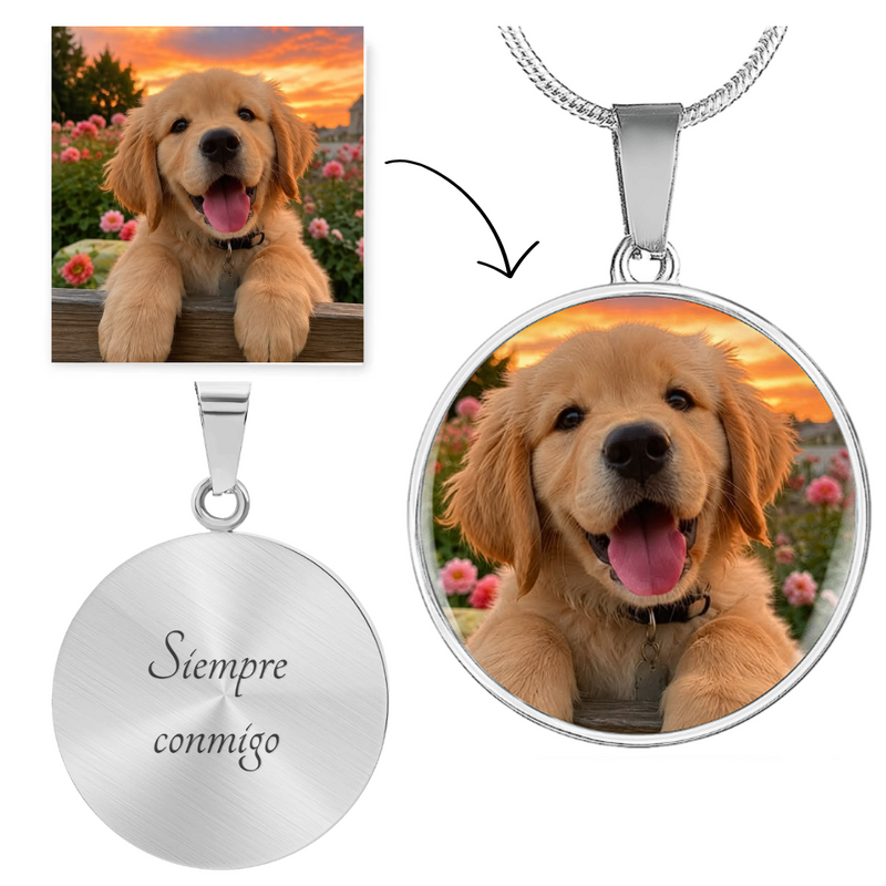 Pet Picture Necklace with Engraved Words – Custom Photo Jewelry