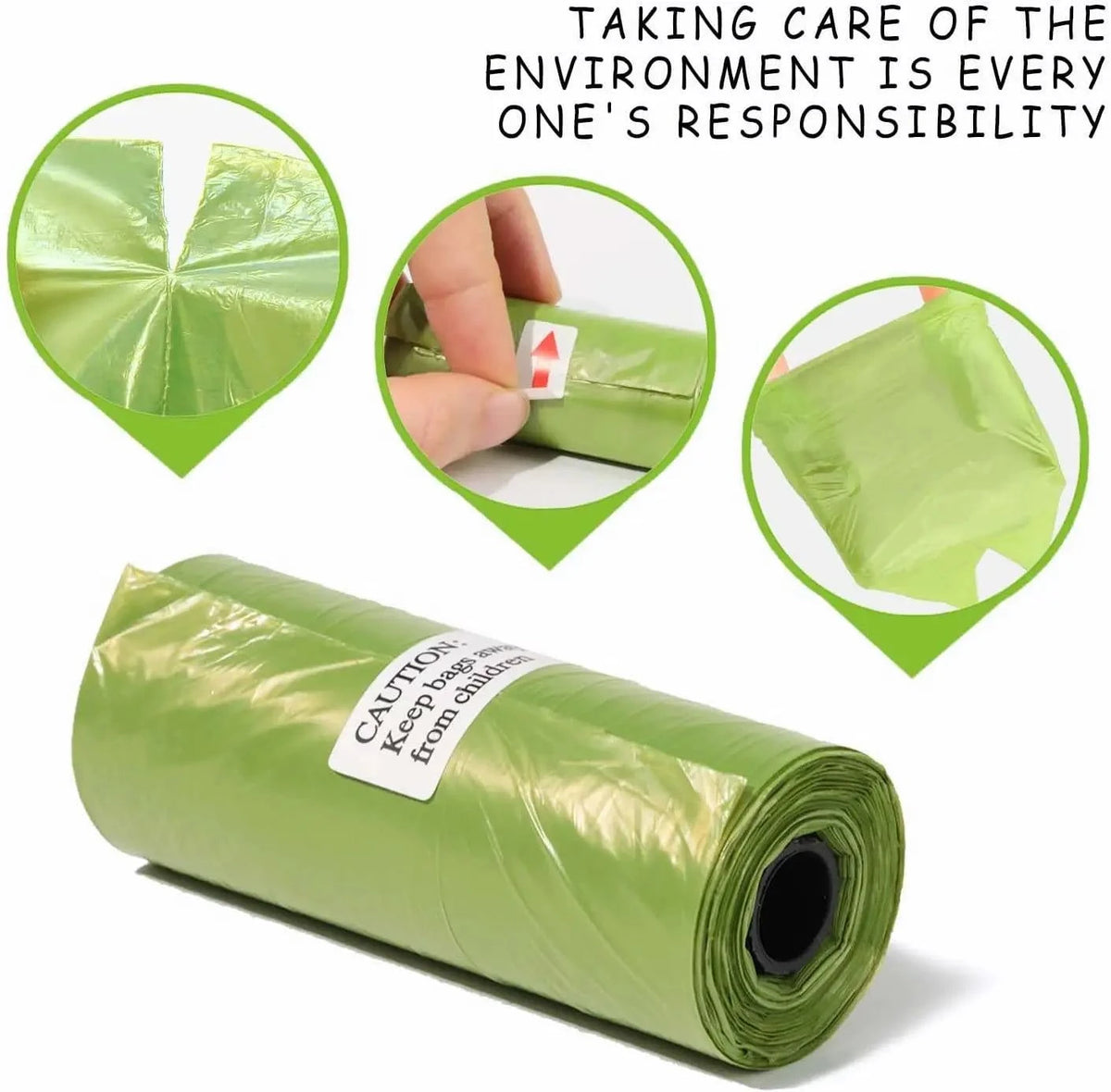 Dog bag 26 rolls, 390 bags, with 1 dispenser, dog waste bag, biodegradable, pet bag, dog poop bag, eco-friendly poops bag, green, for 6 months use, 2 bag per day.