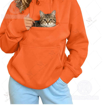2026  Pet Carrier Hoodie with Pet Pocket Drawstring Long Sleeve Cat Dog Holding Pullover Solid Loose Casual Pet Lover Sweatshirt