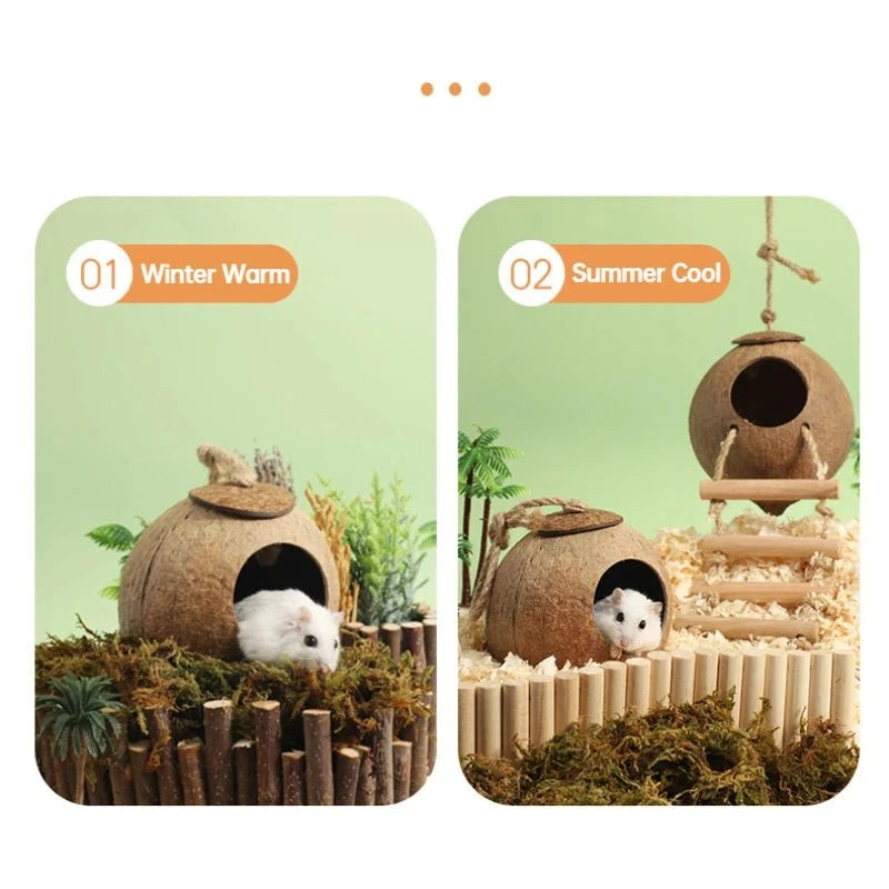 Hamster Nest Bird Nest Coconut Shell Hideout Summer Cooling Syrian Hamster Sleeping House Little Nest Toy for Fancy Mice