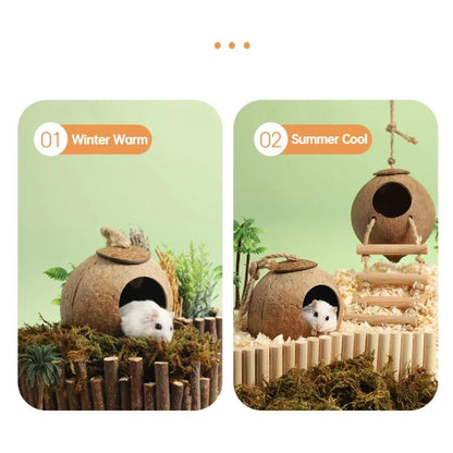 Hamster Nest Bird Nest Coconut Shell Hideout Summer Cooling Syrian Hamster Sleeping House Little Nest Toy for Fancy Mice