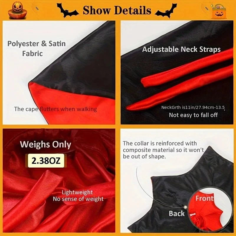 1pc Halloween Pet Cape Costume - Red &amp; Black Vampire, Adjustable Halloween outfit with Tiebacks for Dogs &amp; Cats, All Seasons