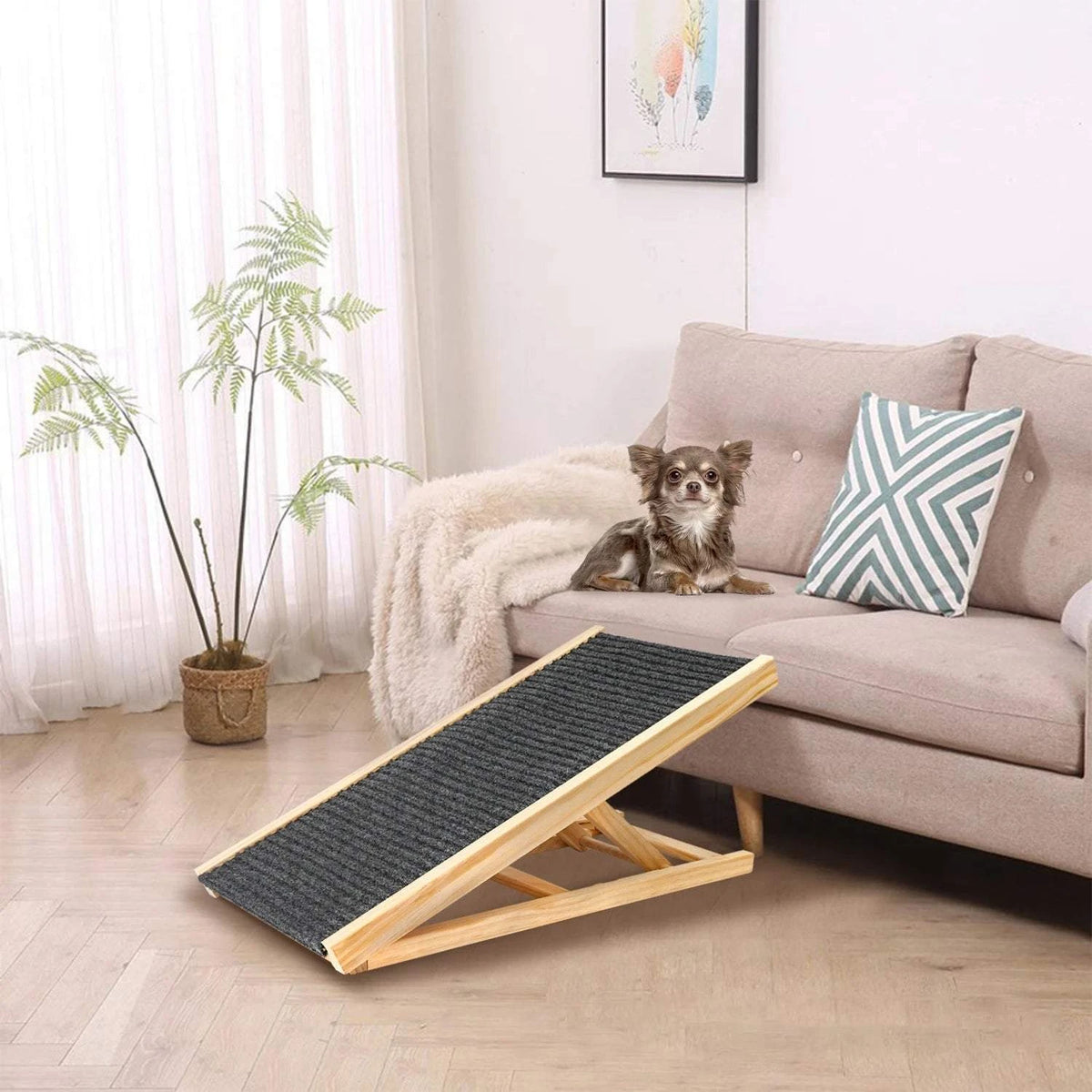 70cm/100cm Dog Ladder Solid Wooden Dog Ramp Adjustable Non-slip Safety Carpet Ladder Pets Surface Access Stair for Couch/Bed/Car