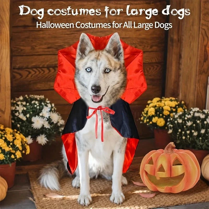1pc Halloween Pet Cape Costume - Red &amp; Black Vampire, Adjustable Halloween outfit with Tiebacks for Dogs &amp; Cats, All Seasons