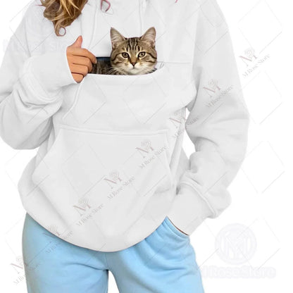 2026  Pet Carrier Hoodie with Pet Pocket Drawstring Long Sleeve Cat Dog Holding Pullover Solid Loose Casual Pet Lover Sweatshirt