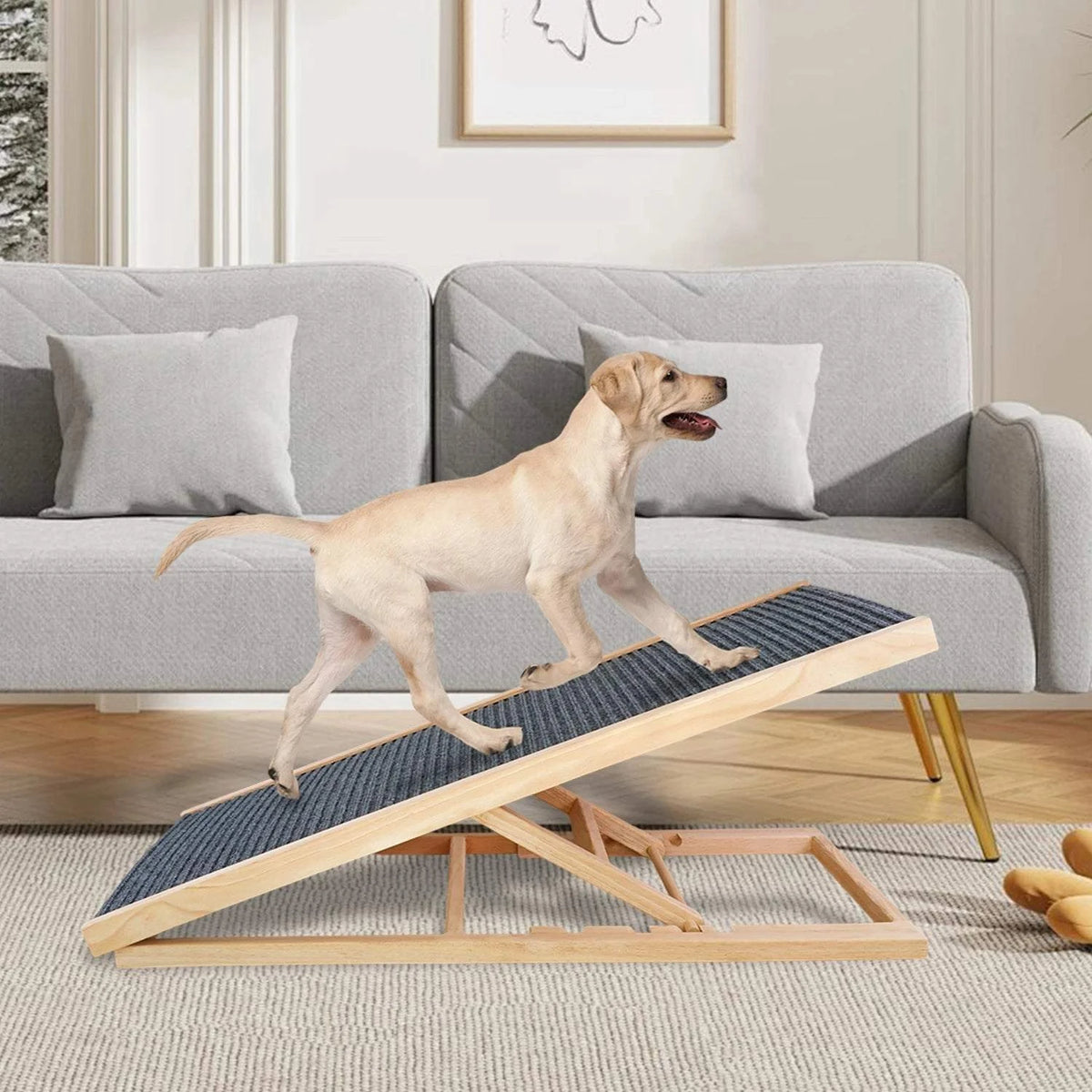 70cm/100cm Dog Ladder Solid Wooden Dog Ramp Adjustable Non-slip Safety Carpet Ladder Pets Surface Access Stair for Couch/Bed/Car