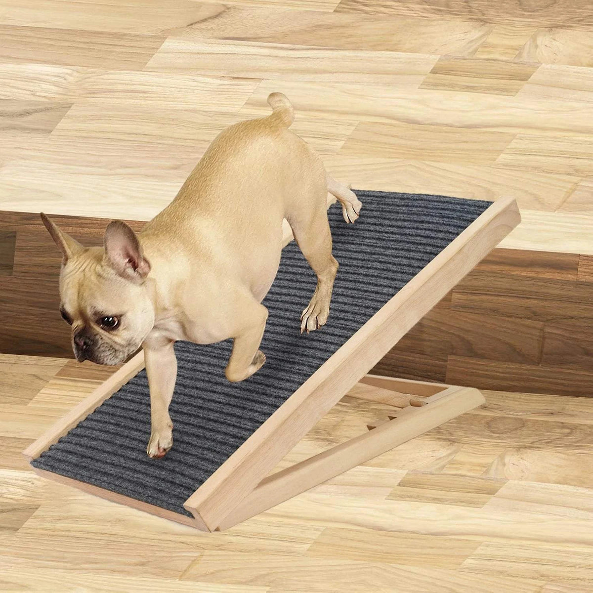 70cm/100cm Dog Ladder Solid Wooden Dog Ramp Adjustable Non-slip Safety Carpet Ladder Pets Surface Access Stair for Couch/Bed/Car