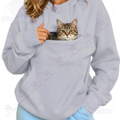 2026  Pet Carrier Hoodie with Pet Pocket Drawstring Long Sleeve Cat Dog Holding Pullover Solid Loose Casual Pet Lover Sweatshirt