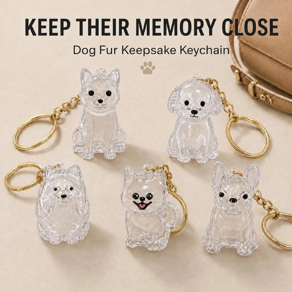 Dog Hair Keychain Pet Fur Keepsake Holder Dog Hair Storage Memorial Pendant for Dogs DIY Backpack Charm Pet Fur Souvenir Gift