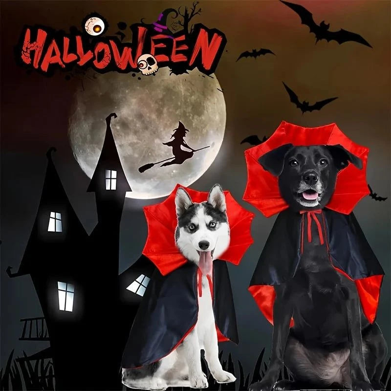 1pc Halloween Pet Cape Costume - Red &amp; Black Vampire, Adjustable Halloween outfit with Tiebacks for Dogs &amp; Cats, All Seasons