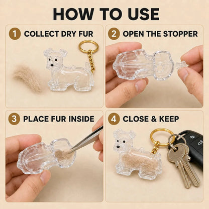 Dog Hair Keychain Pet Fur Keepsake Holder Dog Hair Storage Memorial Pendant for Dogs DIY Backpack Charm Pet Fur Souvenir Gift