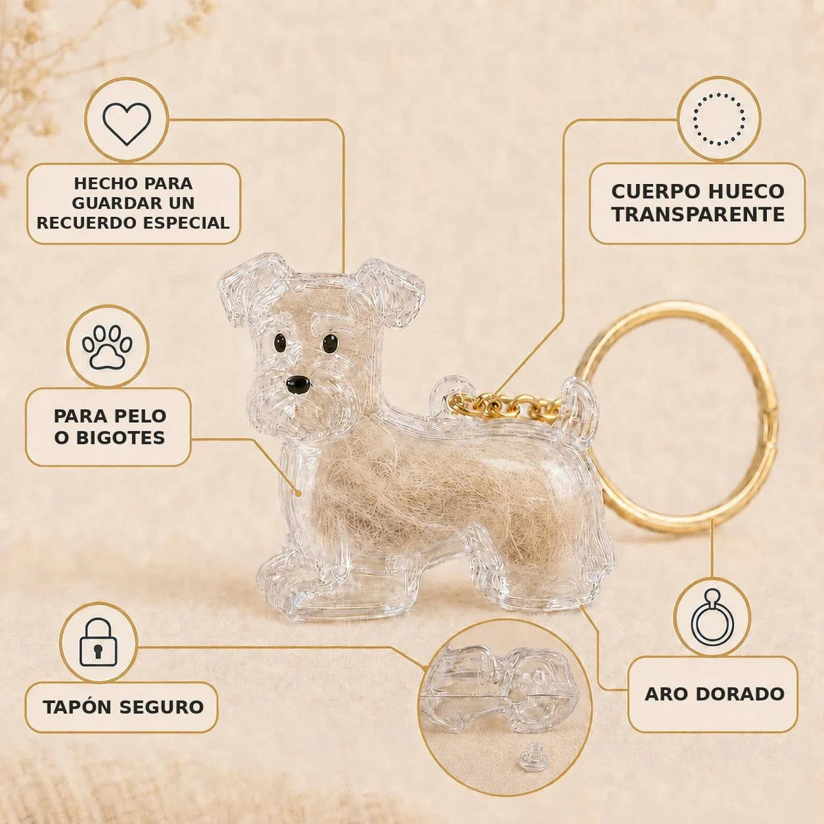 Dog Hair Keychain Pet Fur Keepsake Holder Dog Hair Storage Memorial Pendant for Dogs DIY Backpack Charm Pet Fur Souvenir Gift