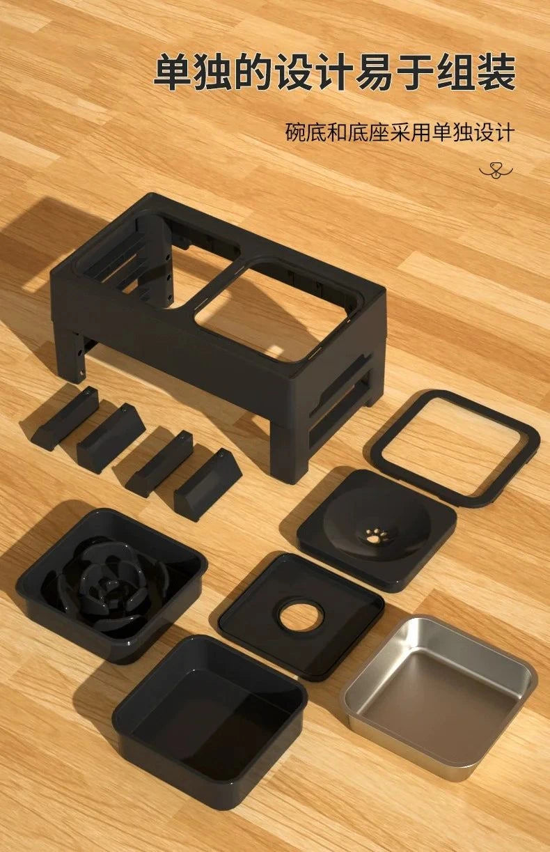 Elevated Dog Bowls 3 in 1 Pet Feeder Adjustable Raised Stand with Stainless Steel Food Water Bowls Slow-Eating Bowl for Dogs Cat