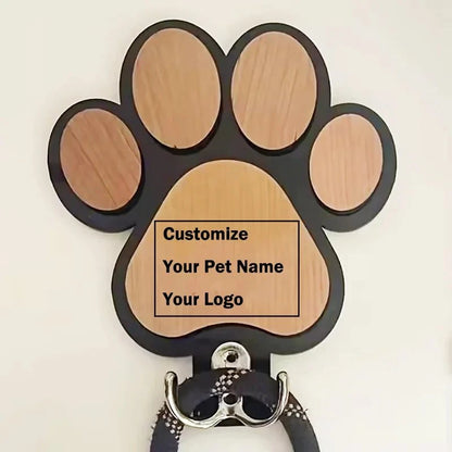 Custom Name Logo Paw Print Wooden Dog Leash Hanger Wall Hook Paw Design Leash Holder For Dog Collars Coats Wall Mount Decor Gift