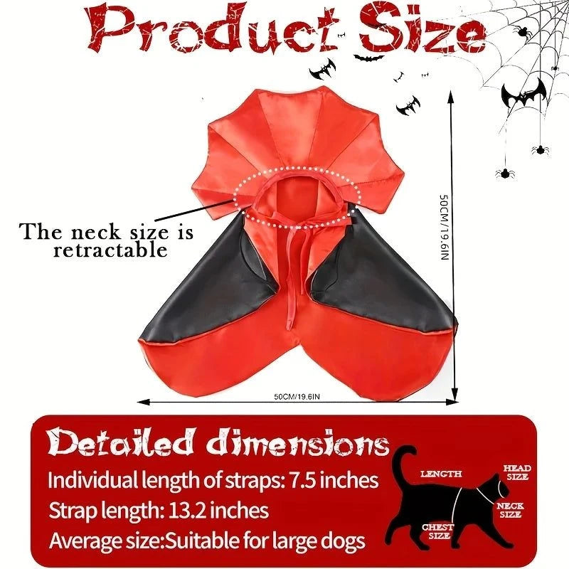 1pc Halloween Pet Cape Costume - Red &amp; Black Vampire, Adjustable Halloween outfit with Tiebacks for Dogs &amp; Cats, All Seasons