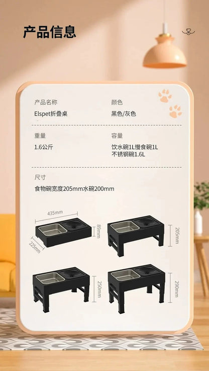 Elevated Dog Bowls 3 in 1 Pet Feeder Adjustable Raised Stand with Stainless Steel Food Water Bowls Slow-Eating Bowl for Dogs Cat