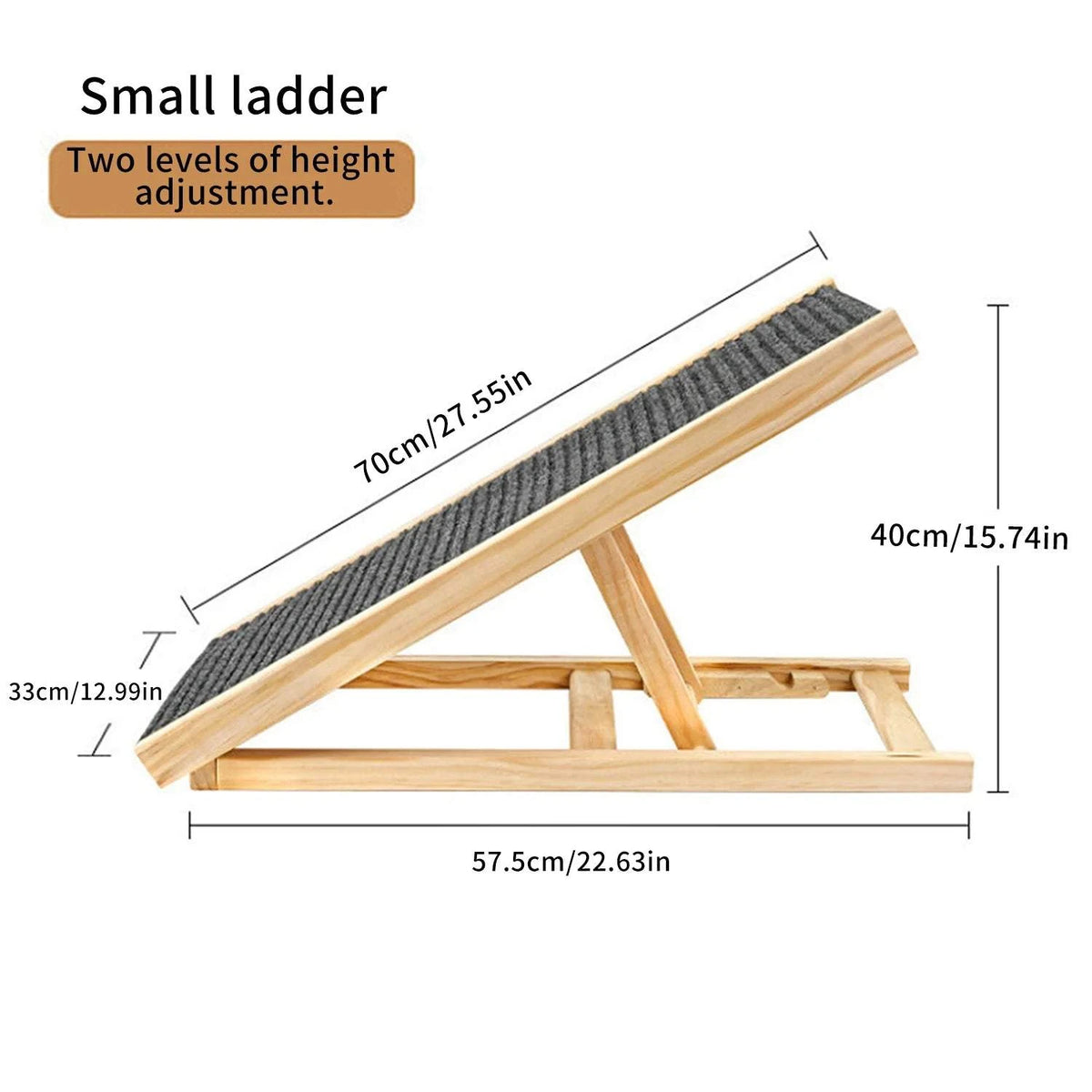 70cm/100cm Dog Ladder Solid Wooden Dog Ramp Adjustable Non-slip Safety Carpet Ladder Pets Surface Access Stair for Couch/Bed/Car