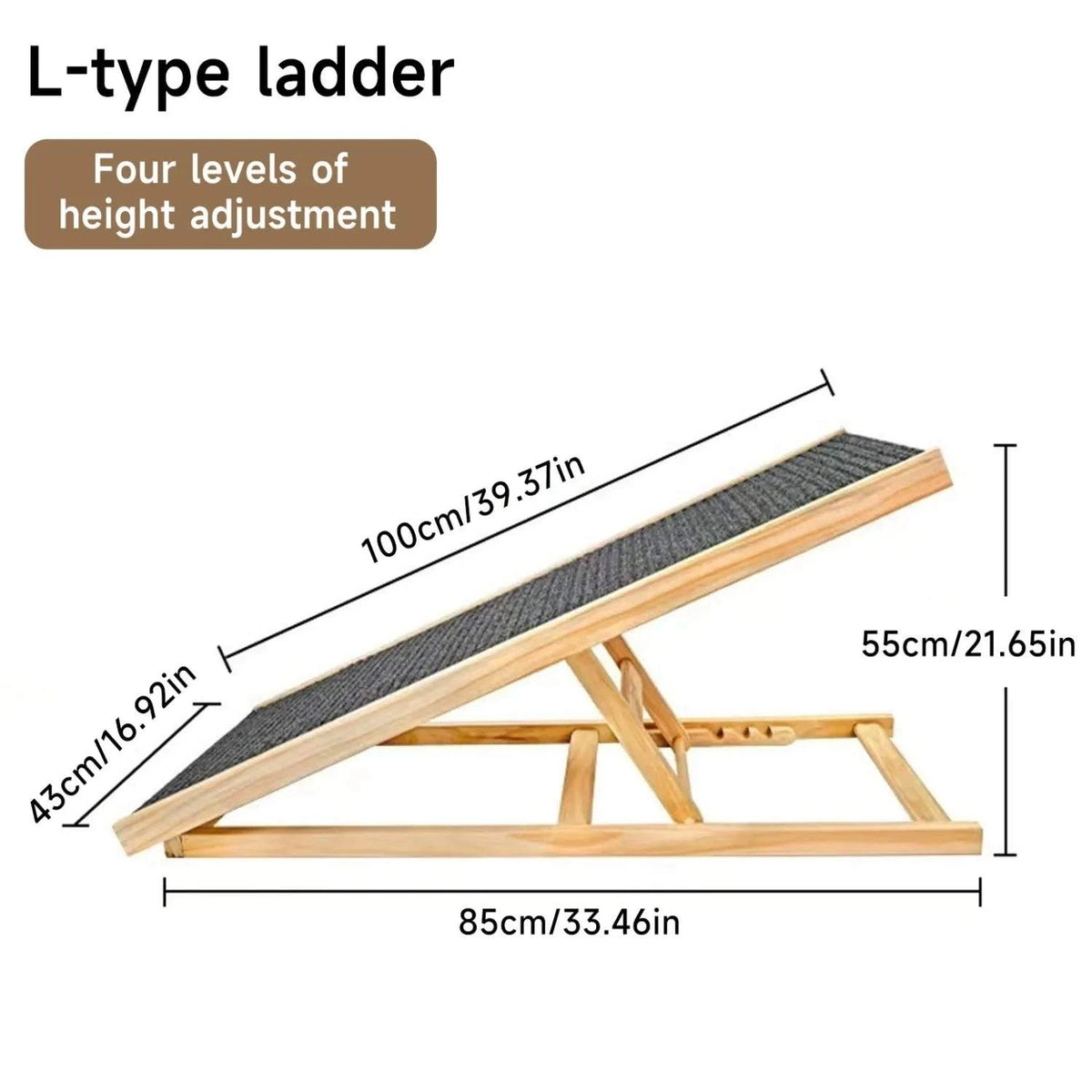 70cm/100cm Dog Ladder Solid Wooden Dog Ramp Adjustable Non-slip Safety Carpet Ladder Pets Surface Access Stair for Couch/Bed/Car