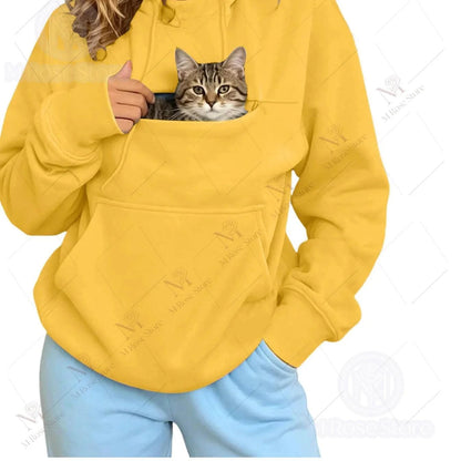 2026  Pet Carrier Hoodie with Pet Pocket Drawstring Long Sleeve Cat Dog Holding Pullover Solid Loose Casual Pet Lover Sweatshirt