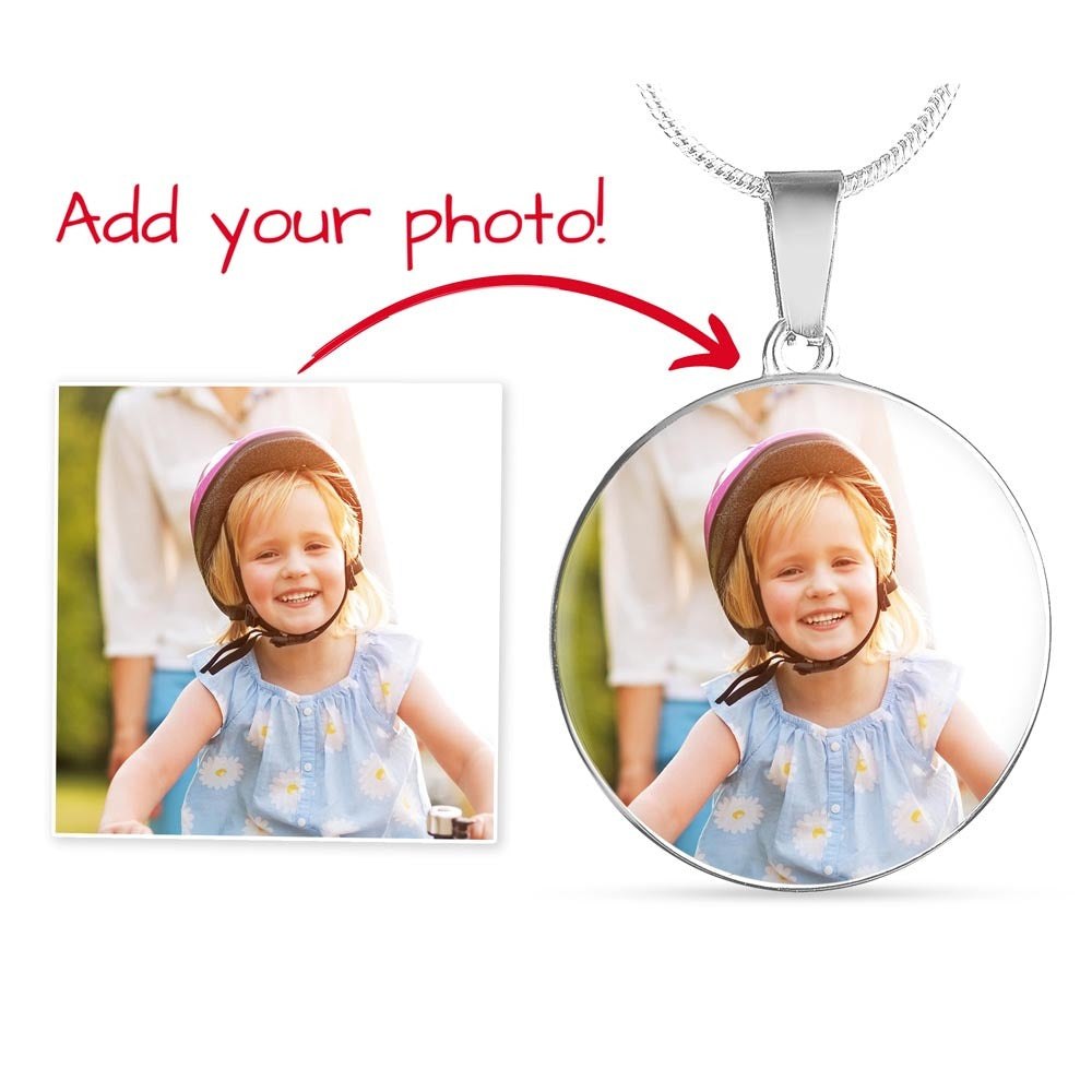 Pet Picture Necklace with Engraved Words – Custom Photo Jewelry
