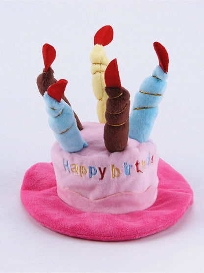 Pet wearing birthday cake candle hat for celebration photos Dog Birthday Hat