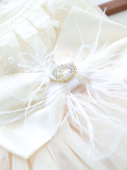 pet wearing elegant bow tulle ruffle  Elegant Dog Dress