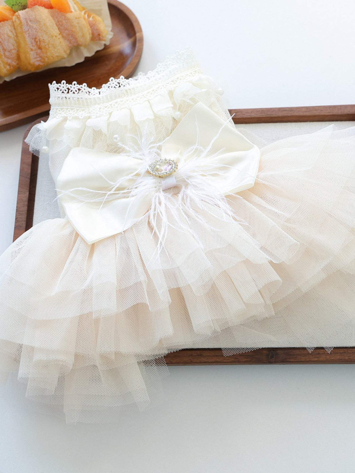 Elegant bow tulle ruffle pet dress for special occasions Elegant Dog Dress