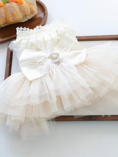 Elegant bow tulle ruffle pet dress for special occasions