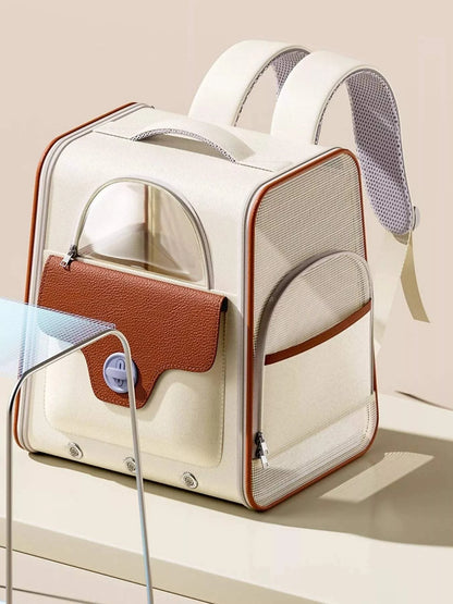 hands-free breathable pet carrier backpack with mesh panels for pets