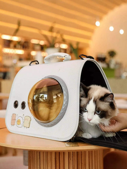 Bubble window pet carrier with clear view and padded comfort