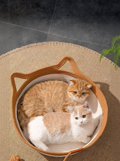 Handwoven cat ear pet nest bed cozy and textured